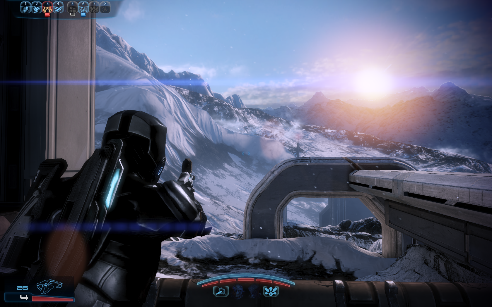 Пейзажи в играх - Шепард на фоне скал и заката - Mass Effect 3
