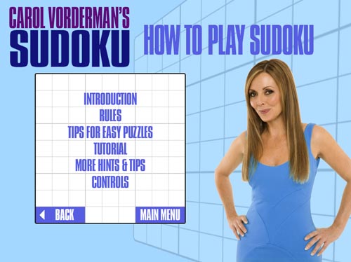 Carol Vorderman's Sudoku Меню игры