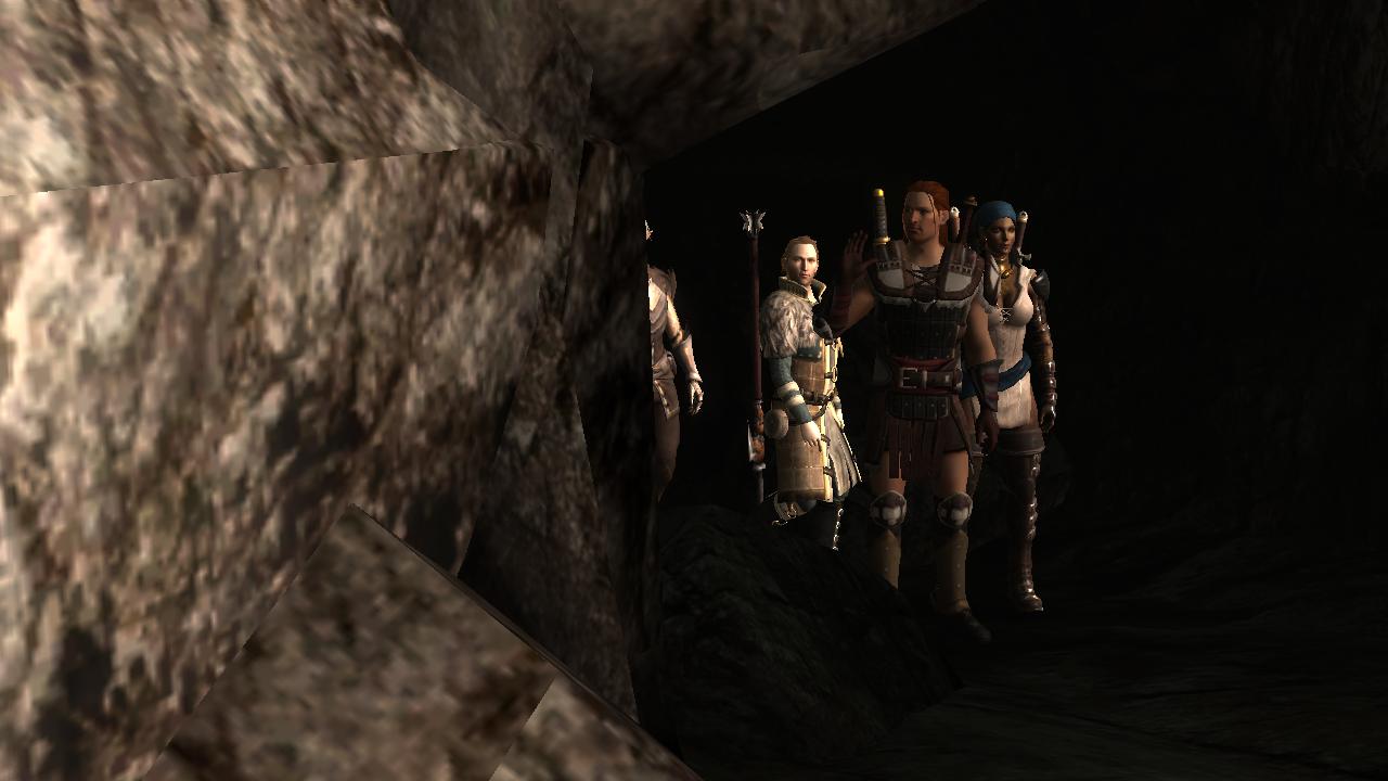 Dragon Age 2 Хоук с компанией в пещере