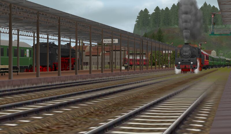 EEP Virtual Railroad 4 Паровоз с поездом прибывает на станцию