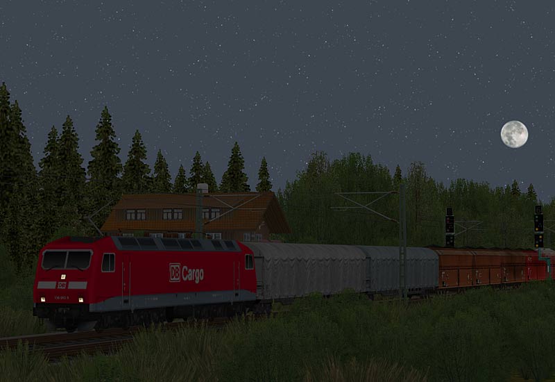 EEP Virtual Railroad 4 Электровоз с грузовым составом ночью