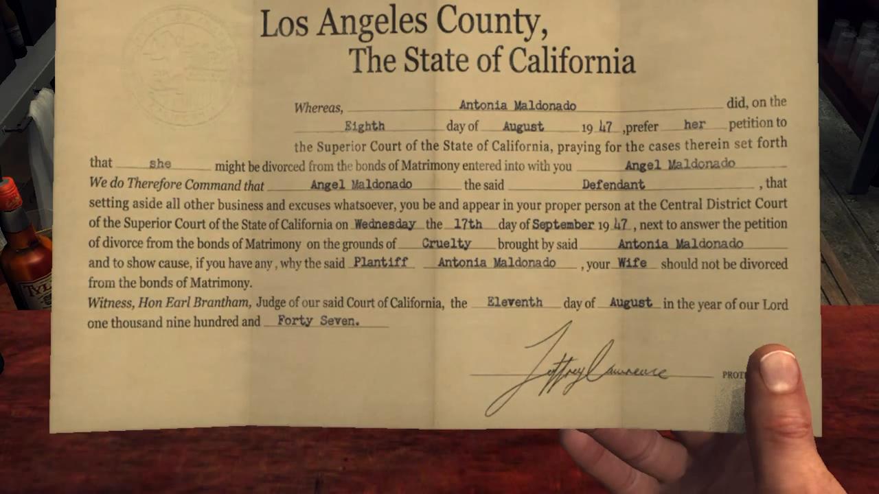 L.A. Noire Письмо о разводе