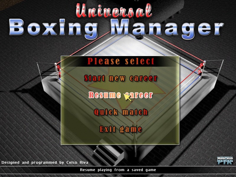 Universal Boxing Manager Главное меню Universal Boxing Manager